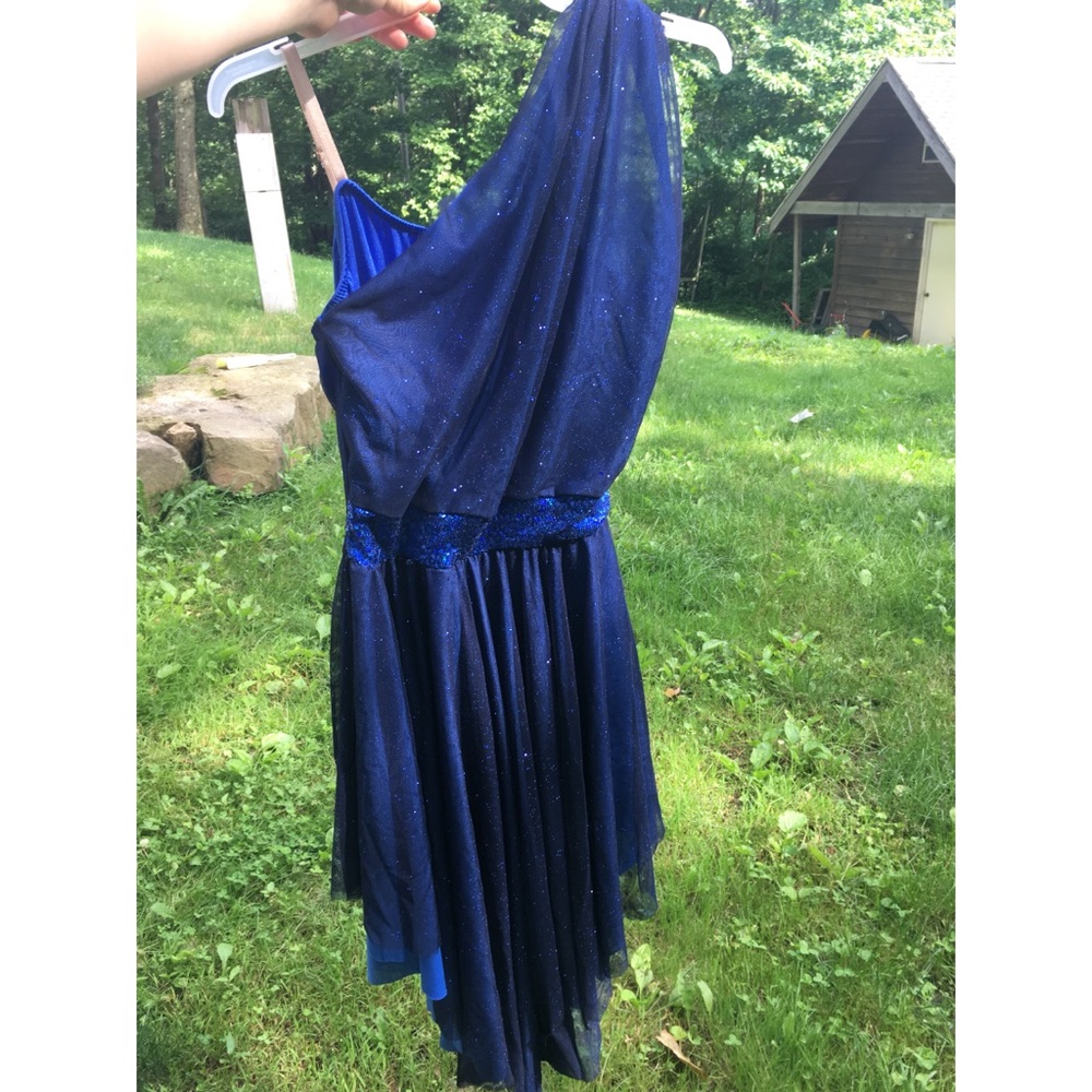 Blue Glitter Asymmetrical Dress with Leotard
